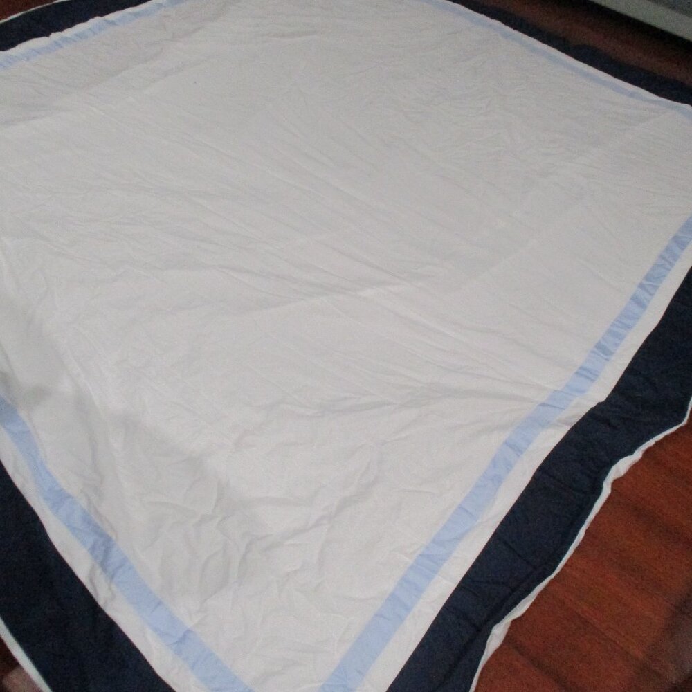 Williams Sonoma Home Navy / Pale Blue Border King Duvet Cover Button Close - Picture 3 of 4